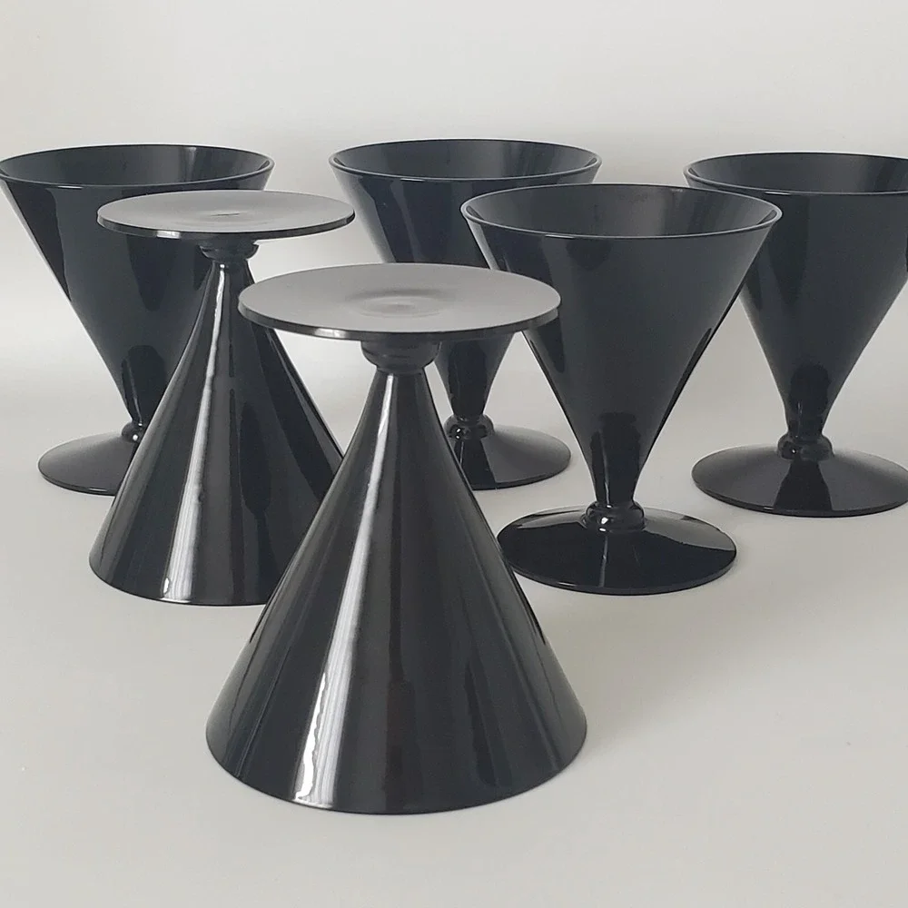 6 Reizart Jet Black Liquor Cocktail Glasses Mid Century Modern 1958 Cone #7160